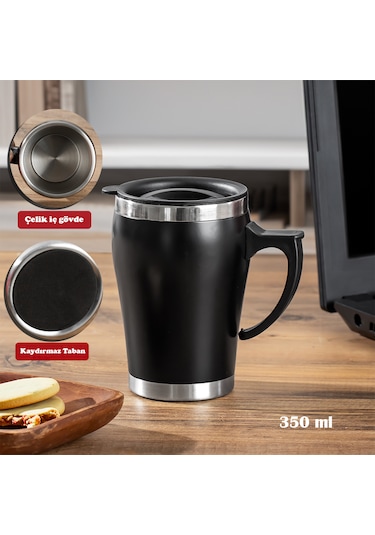 Porsima 05667 Paslanmaz Çelik Termos Kupa Termos Bardak 350ml Siy