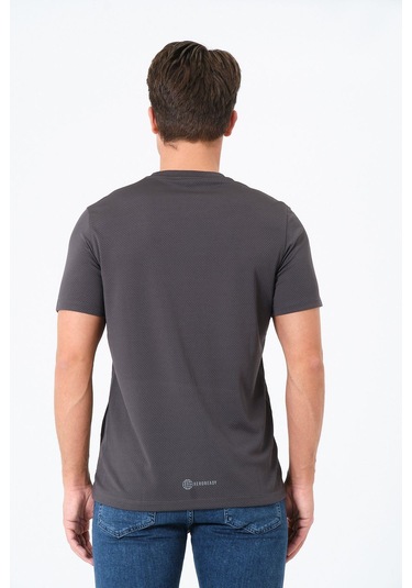 Erkek Bisiklet Yaka Basic Baskılı T-şhirt Gri