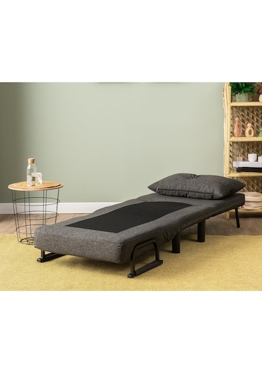 Pafu Sento Tekli Katlanır Yataklı Koltuk - Keten Koyu Gri Koyu Gri