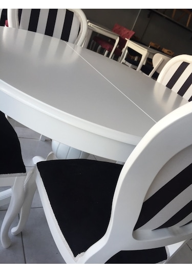 Onurdesign16 Baba Ayaklı Bambi Ahşap Siyah & Beyaz Boyalı Açılır Yemek Masasa