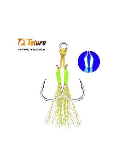 Tolu 10 Adet Metal Jig Kuyruk Destek Kancaları 13-22 Pe Hattı Tüy Katı Halka Green Double Hook 16 16