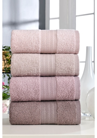 4 Lü El Yüz Havlu Seti %100 Pamuklu 50x85 Cm Rainbow Pudra
