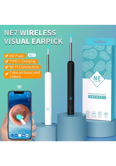 Maiyame Kablosuz Wıfı Kulak Kamerası İle Kulak Kehribar Temizleme Aleti - Siyah 8 Parça Set, Usb Şarjlı, Uhd Görüntü