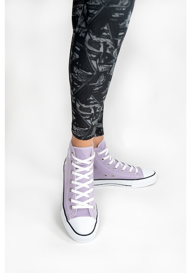 Kadın Keten Bilekli Baskılı Spor Ayakkabı Lila