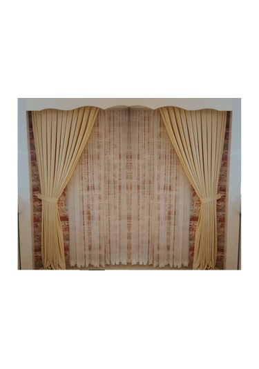 Fil Dişi Renk Fon Kadife Perde Çift Kanat 1/3 Sık Pileli Dikim V-03 Fildişi