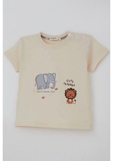 Breeze Erkek Bebek Şortlu Takım Sevimli Hayvancık Arkadaşlar 9 Ay-3 Yaş, Krem