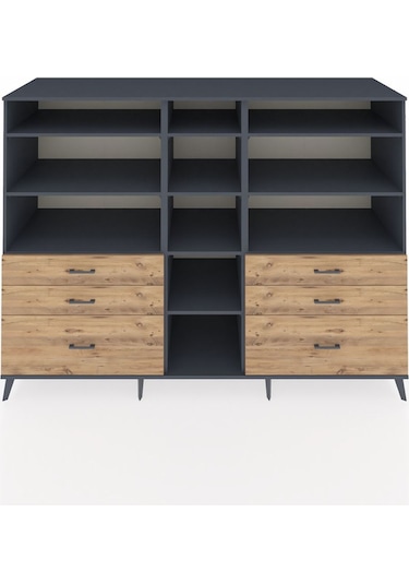 Kronos Dolap 10 Raflı 6 Çekmeceli 220x59x163 Antrasit-antrasit/ç Antrasit-antrasit/çam