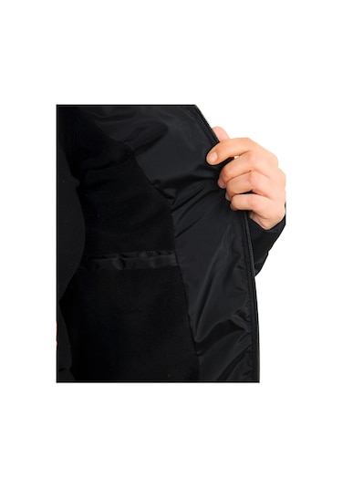 Freemen Kadın Siyah Kapüşonlu Polarlı Kürklü Su Geçirmez Rüzgara Dayanıklı Şişme Mont Siyah