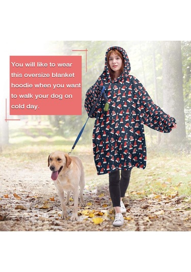 Noel Temalı Unisex Giyilebilir Battaniye Hoodie, Kalın Peluş, Kollar Ve Büyük Cep-a27 Bej