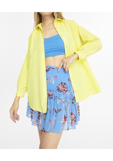 Kadın Oversize Uzun Basic Gömlek - Sarı