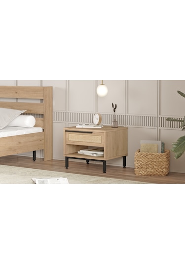 Robin Home Lidya Komodin Çekmeceli Metal Ayaklı Uv Baskı Sepet-jü