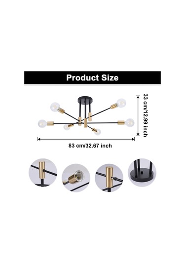 Neoglint Tavan Lambası 6 Işıklı Modern Metal Avize Siyah - Altın Diğer