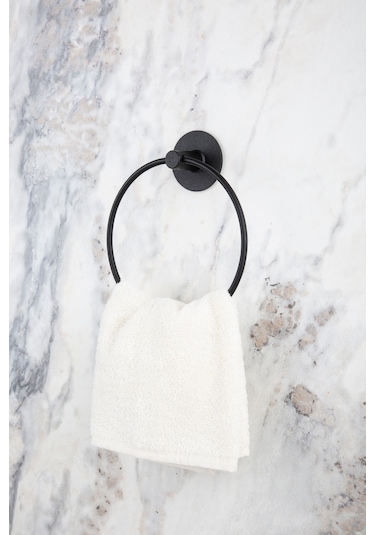 MultiStore Siyah Yuvarlak Yapışkanlı Halka Havluluk/Wc Tuvalet Kağıtlığı/Banyo Askısı Banyo Düzenleyici Seti Siyah