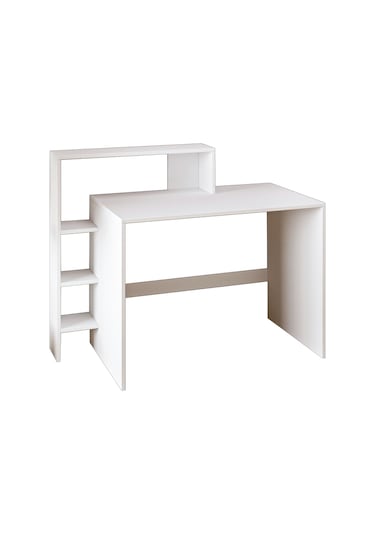 Amber Çalışma Masası Raflı, Modern Bilgisayar Masası Beyaz