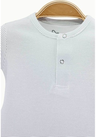 Boumini Bebek Kısa Kollu Şort Tulum Gri Çizgili Doğal Kumaş Pamuk