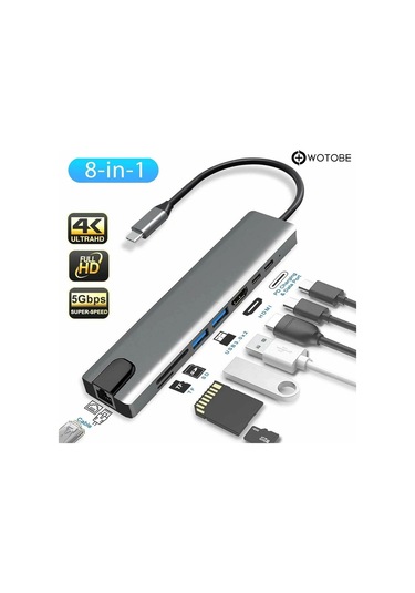 8'i 1 Arada 4k 60hz Usb Type C Sd Tf Hdtv Rj45 Dönüştürücü Hub