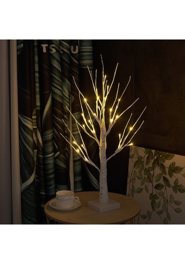 Youmex 60cm Yükseklikli 24 Led Işıkli Beyaz Meşe Ağaç Lambası, Zamanlama Fonksiyonu 6 Saat Açık/18 Saat Kapalı İle Noel, Parti Ve İç Mekan Dekorasyonu, Çıkartılabilir Taban, Sıcak Işık Diğer