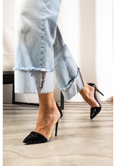 Shoetek Layla Stiletto Siyah Dalmaçyalı Şeffaf Siyah