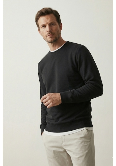Elemge Pamuklu Erkek Sweatshirt Siyah Soft Touch Relax Fit Basic Bisiklet Yaka 3 Iplik Nefes Alan Elemge Pamuklu Erkek Sweatshirt Siyah Soft Touch Relax Fit Basic Bisiklet Yaka 3 Iplik Nefes Alan