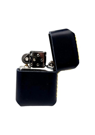 Handmade El Yapımı Hakiki Deri Zippo Modeli Çakmak Lacivert Sarı