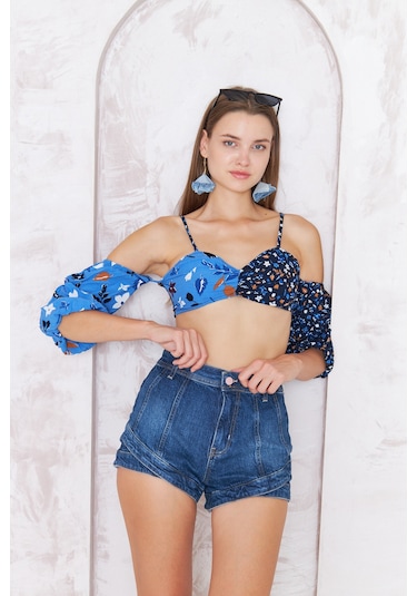 Kutaf Kadın Mavi Vintage Jean Şort 001