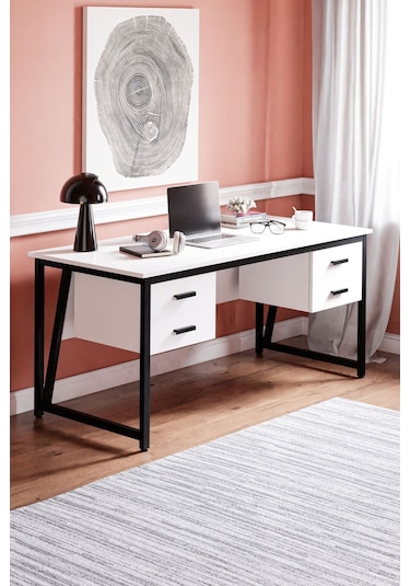 Ms2c Çalışma Masası,ofis Masası - 70x160 Cm - Beyaz - 4 Çekmeceli Ms2c - 4 Çekmeceli - Beyaz