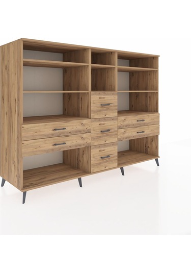 Kronos Dolap 8 Raflı 7 Çekmeceli 220x59x163 Çam-çam Çam-çam