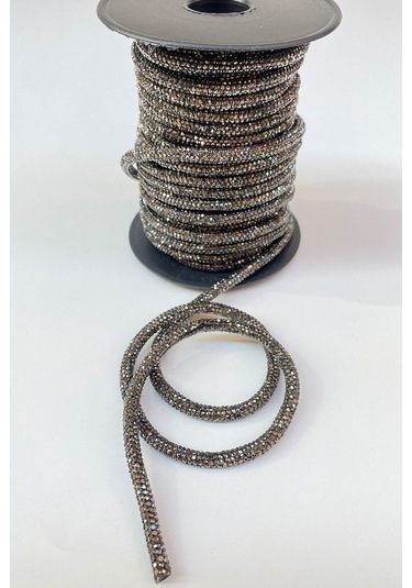 FdayAksesuar Dekoratif Şerit Antrasit Gri Full Taşlı Boru Şerit Boncuk Aplik FRDY10014