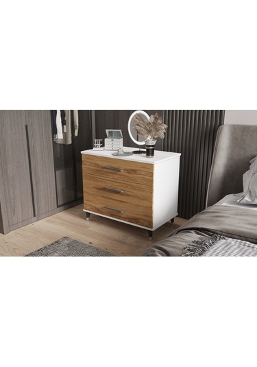 Şifonyer Üç Çekmeceli Parlakbeyaz + Ud Beyaz - Ud