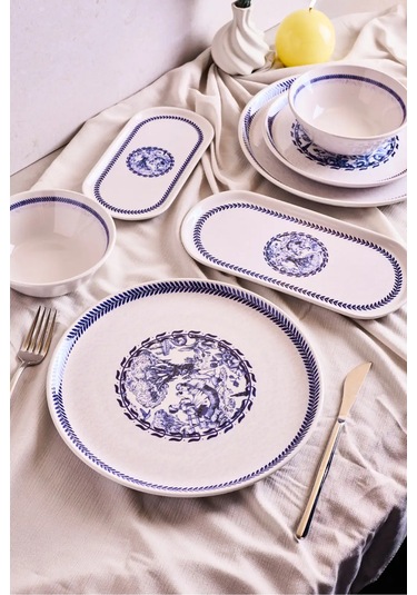 French Vintage 8 Parça 2 Kişilik Yemek Takımı Cokrenklı Desenli