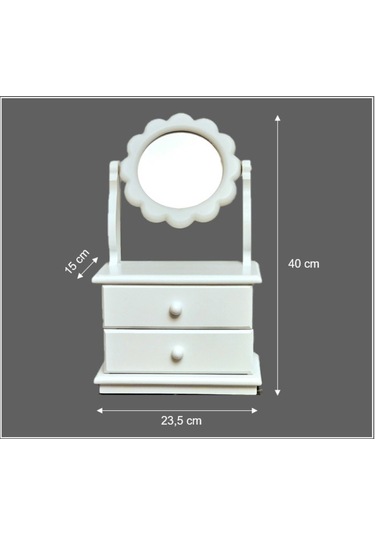 Çiçek Model Ahşap Hareketli Aynalı Beyaz Takı Makyaj Organizeri