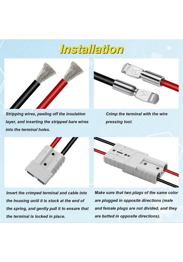 Xurunkeji Paket 6-10 Ölçü 12v - 36v Akü Hızlı Bağlantı/çıkartma Montaj Braketi 50a Kablo Demeti Fiş Konnektör Kiti