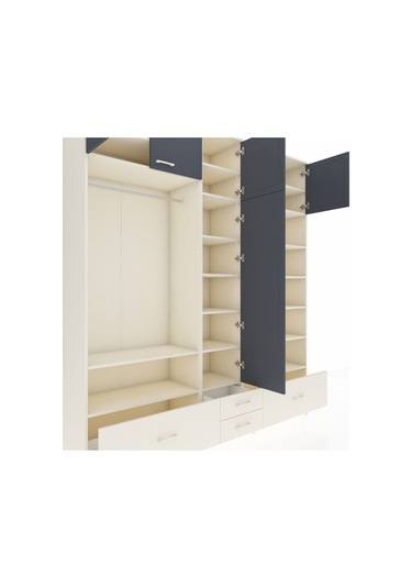 Hyperion Dolap 18 Raflı 4 Çekmeceli Tek Askılı 220x44x243 Aytaşı-antrasit/aytaşı Antrasıt/aytası