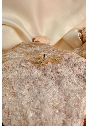 Taşlı Kobra Kıvrak Yılan Tasarım Gold Renk Stainless Steel Çelik Piercing Tragus Helix