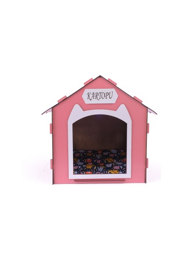 Ahşap Özel İsim Baskılı Dekoratif Kedi Evi-kulübesi, Kediler İçin Kulübe, Kedi Kulübesi Pembe