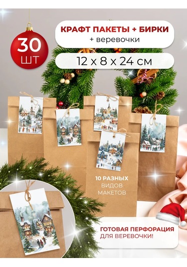 Sinitsa Ecoshop Kağıt Etiketli Hediye Poşetleri Seti 30 Adet 269892269