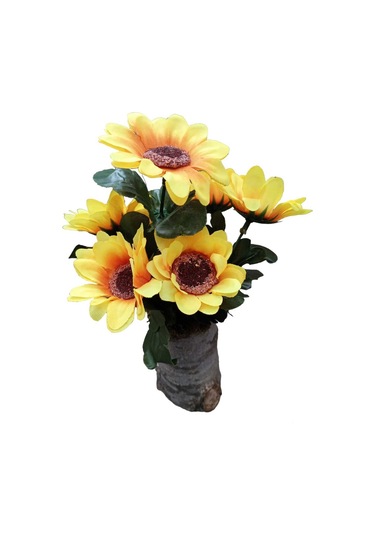 Kütük Saksıda Mini Ayçiçeği Günebakan Sunflower Dekoratif Yapay Çiçek