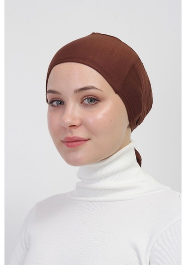 Pratik Dikişsiz Bağlamalı Kaymayan Tesettür Bone Çikolata