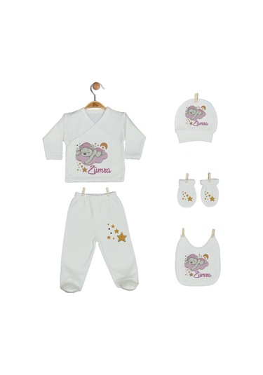 Pia Baby 2003 İsme Özel Ayıcıklı Beşli Zıbın Set Pembe