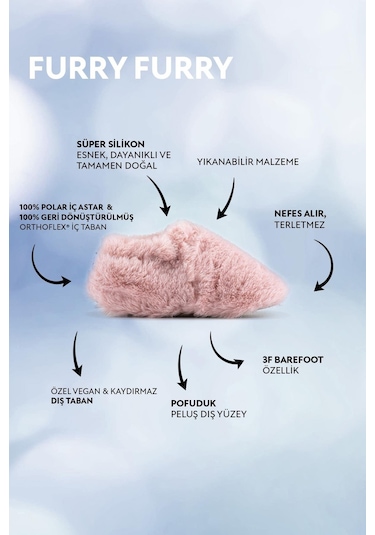 Furry Furry Pembe Kürk Barefoot Patik Pembe