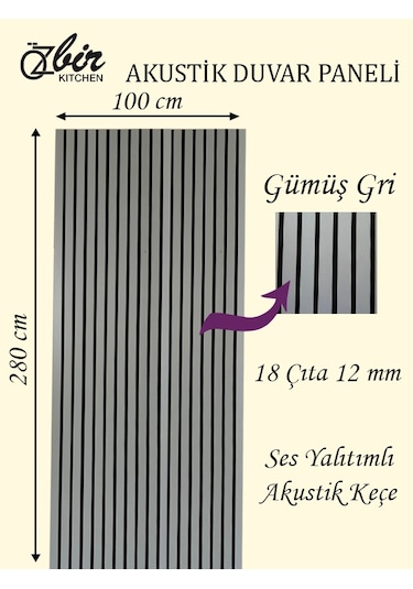Özbir Mobilya Özbir Mobilya Gümüş Gri Akustik Duvar Paneli 100x28
