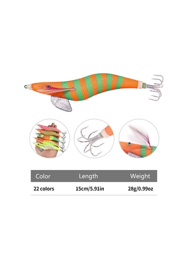 22 Renk / Set Hengjıa Sj059 Aydınlık Ahşap Karides Kukla Yem Kalamar Kancası Sert Yem, Boyut: 15cm 28g