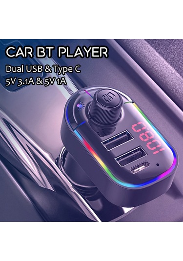 Suofeng Araç Şarj Cihazı - Bluetooth Fm Vericili, Usb-c Çift Portlu, Kablosuz Görüşme Ve Led Ekranlı