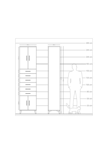 Arges Dolap 3 Raflı 6 Çekmeceli 4 Kapaklı 60x30x243 Antrasit-çam Antrasit