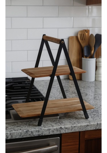 Akasya 2 Katlı Metal İskeletli Raf Mutfak Banyo Düzenleyici Saplı Raf -