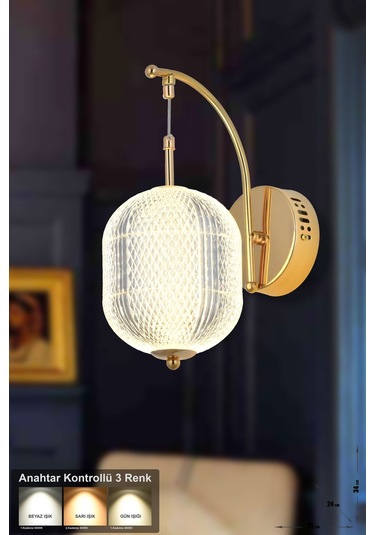 Torino Power Ledli Modern Lüks Duvar Aplik 3 Renk Sarı-beyaz-gün İşığı - Gold Gold
