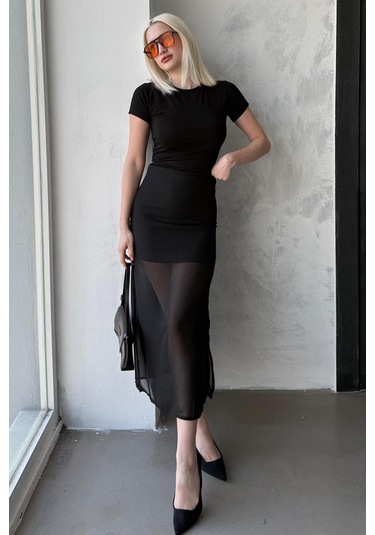 Madmext Madmext Siyah Şifon Kadın Etek Mg2340 Siyah