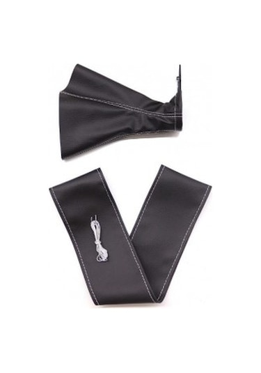 Ford Fiesta 6 2002-2008 Uyumlu Direksiyon Kılıfı Ve Vites Körüğü Siyah Deri Gri Nakışlı