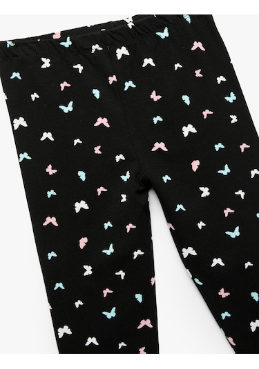 Koton Pamuklu Beli Lastikli Kelebek Baskılı Uzun Tayt Siyah Desenli 6wkg40067ak Siyah Desenli