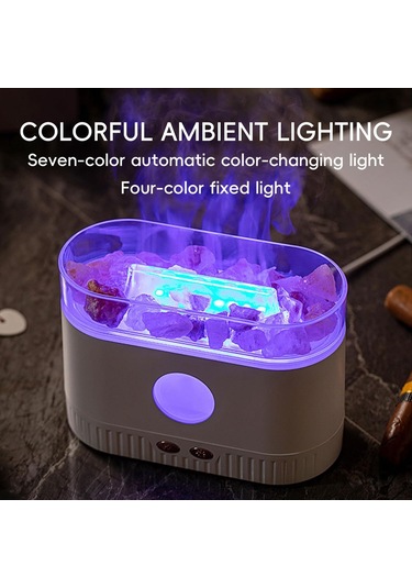Aromaterapi Esansiyel Yağ Difüzörü, 7 Renk Işığı İle 3 Arada Himalaya Tuz Lambası Difüzörü, Ev Yatak Odası Yoga İçin 200ml Ultrasonik Serin Sis Nemlendirici, Himalaya Pembe Tuz Tedavisi Gri